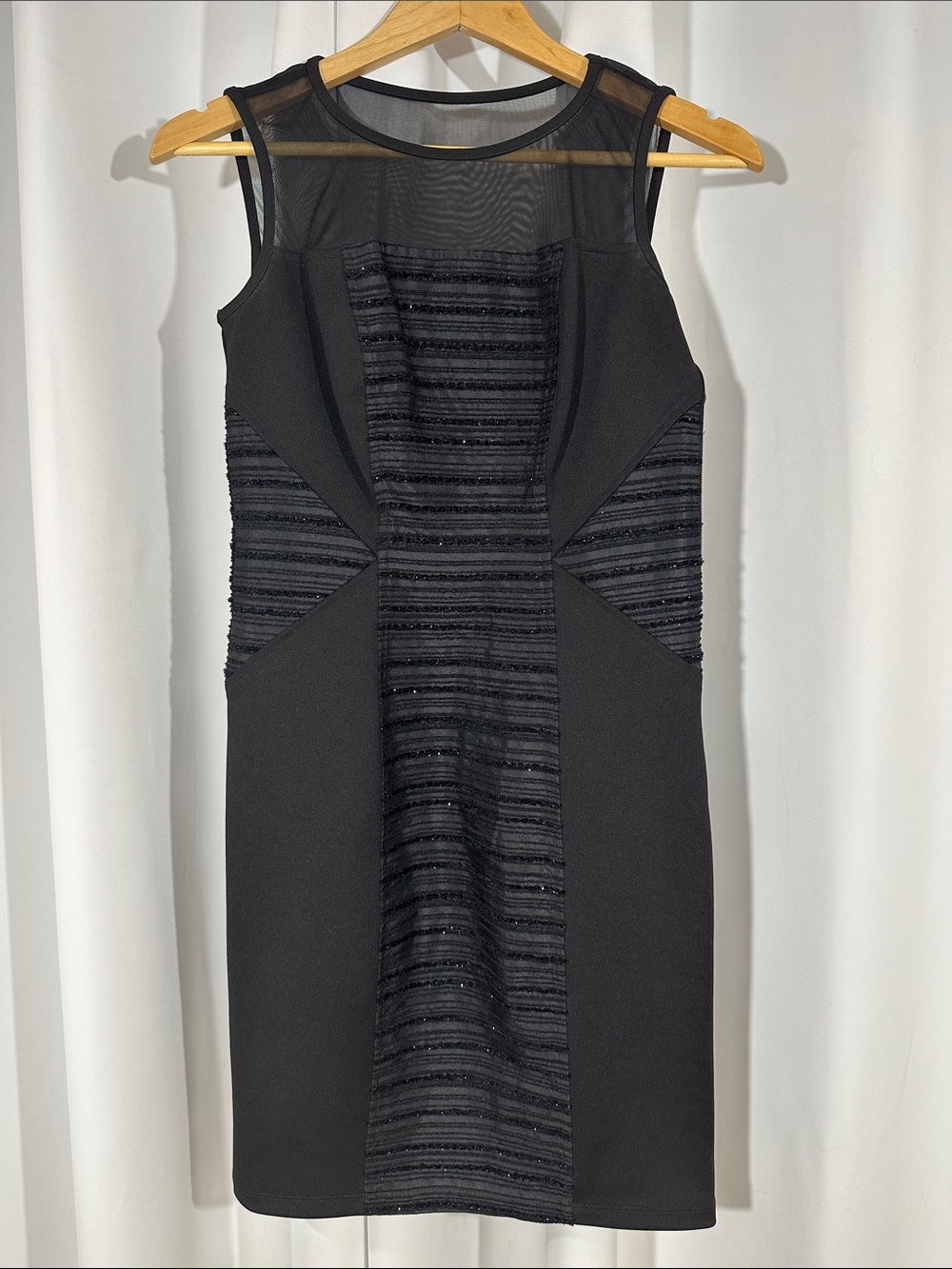 Enfocus Studio Black Sheath Dress Size 4 Illusion Mesh Textured Cocktail Dress